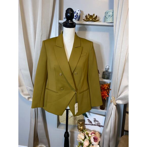 NWT $148 EXPRESS Green Super Soft Double Knit Small Petite Blazer Jacket - Picture 3 of 12